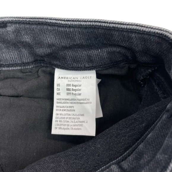 NWT AMERICAN EAGLE Super Hi-Rise Jegging Destroyed Hem Sz 000 Blue Black - Picture 4 of 7